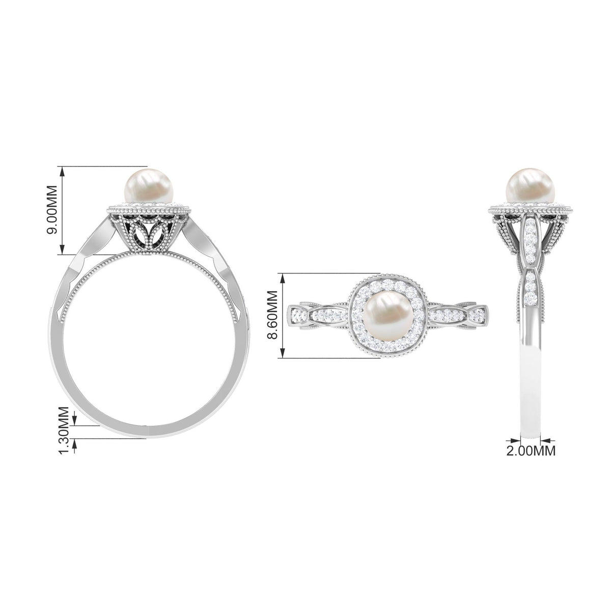 2 Carat Freshwater Pearl and Diamond Engagement Ring