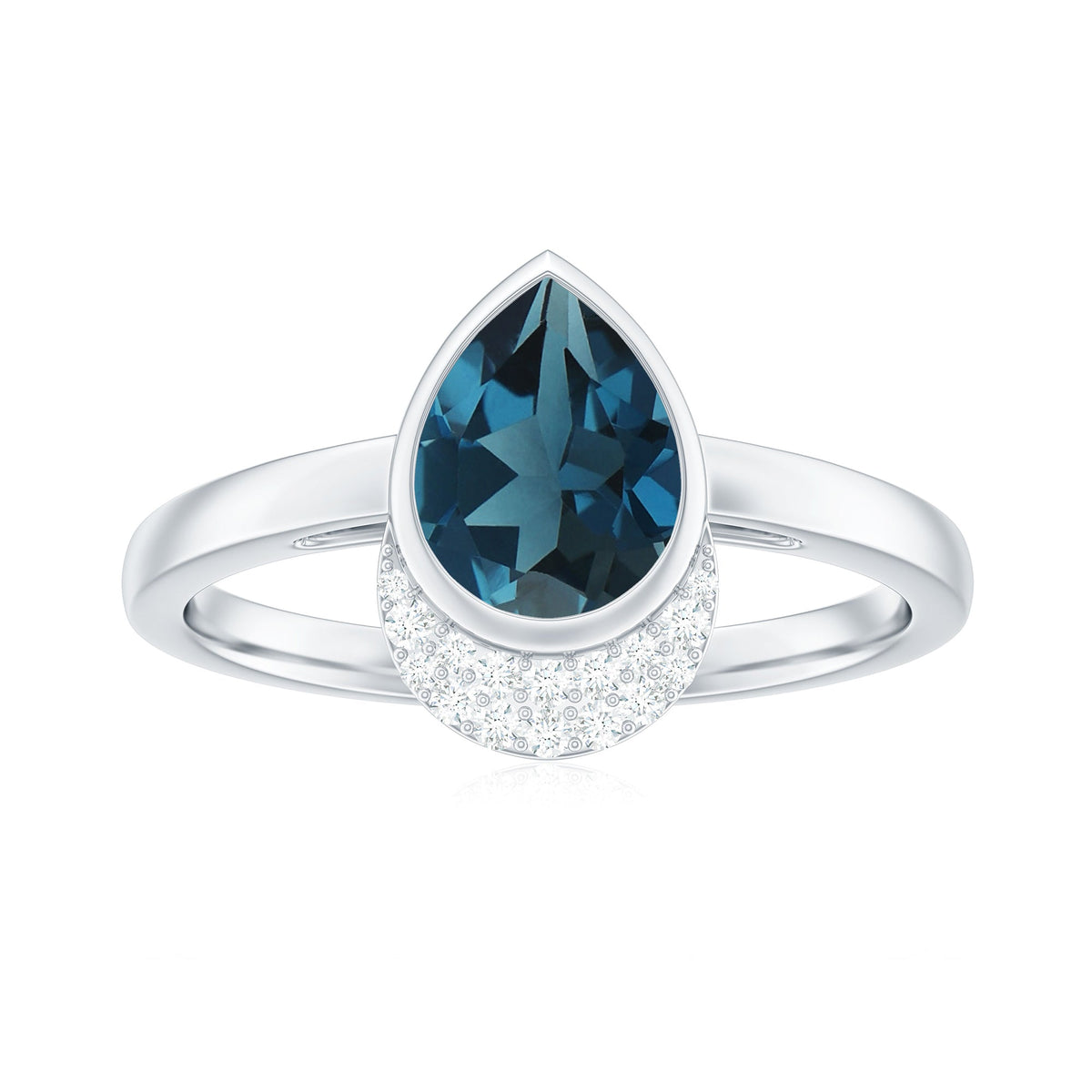 Genuine London Blue Topaz Diamond Engagement Ring in Bezel Setting