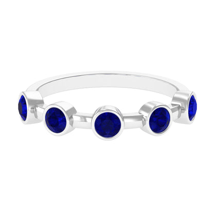 Real Bezel Set Blue Sapphire Half Eternity Ring for Women