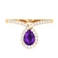 Designer 1 Carat Pear Shape Amethyst Chevron Engagement Ring with Diamond