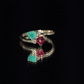 Heart Shaped Ruby Emerald Two Stone Engagement Ring