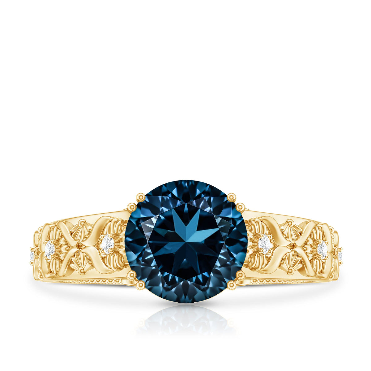 2 Carat Round London Blue Topaz Vintage Engagement Ring with Certificate