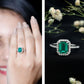 1.6 Carat Emerald Cut Lab Created Emerald Engagement Ring With Moissanite Halo