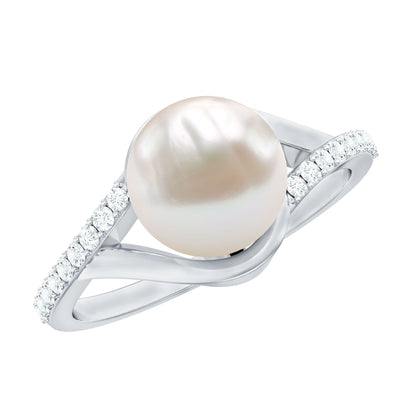 Cultured 7.4 Carat Freshwater Pearl Engagement Ring with Diamond Split Shank