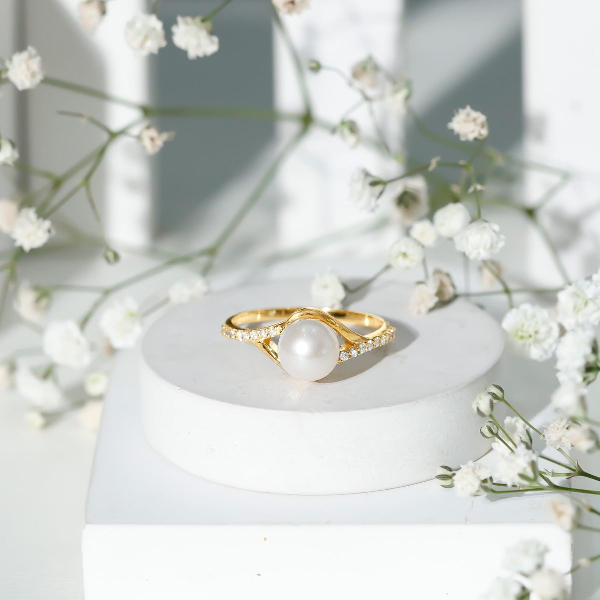 Cultured 7.4 Carat Freshwater Pearl Engagement Ring with Diamond Split Shank