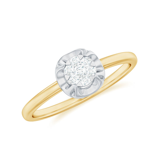 Anillo de promesa de diamante redondo con engaste de ilusión