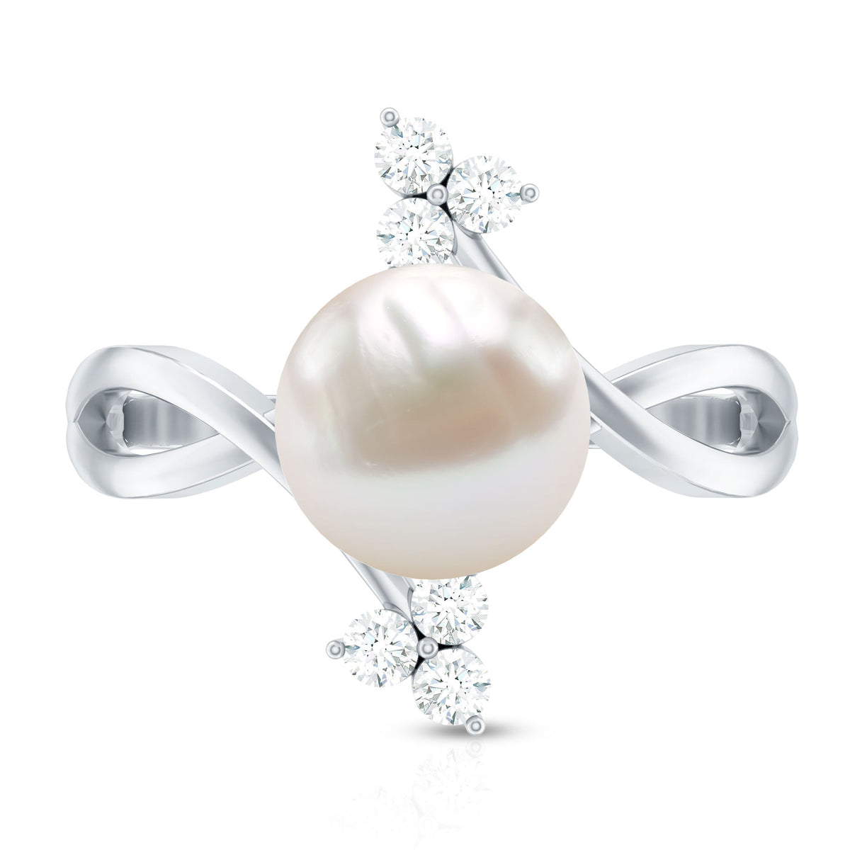 Cultured 7.48 Carat White Pearl Bypass Engagement Ring with Diamond