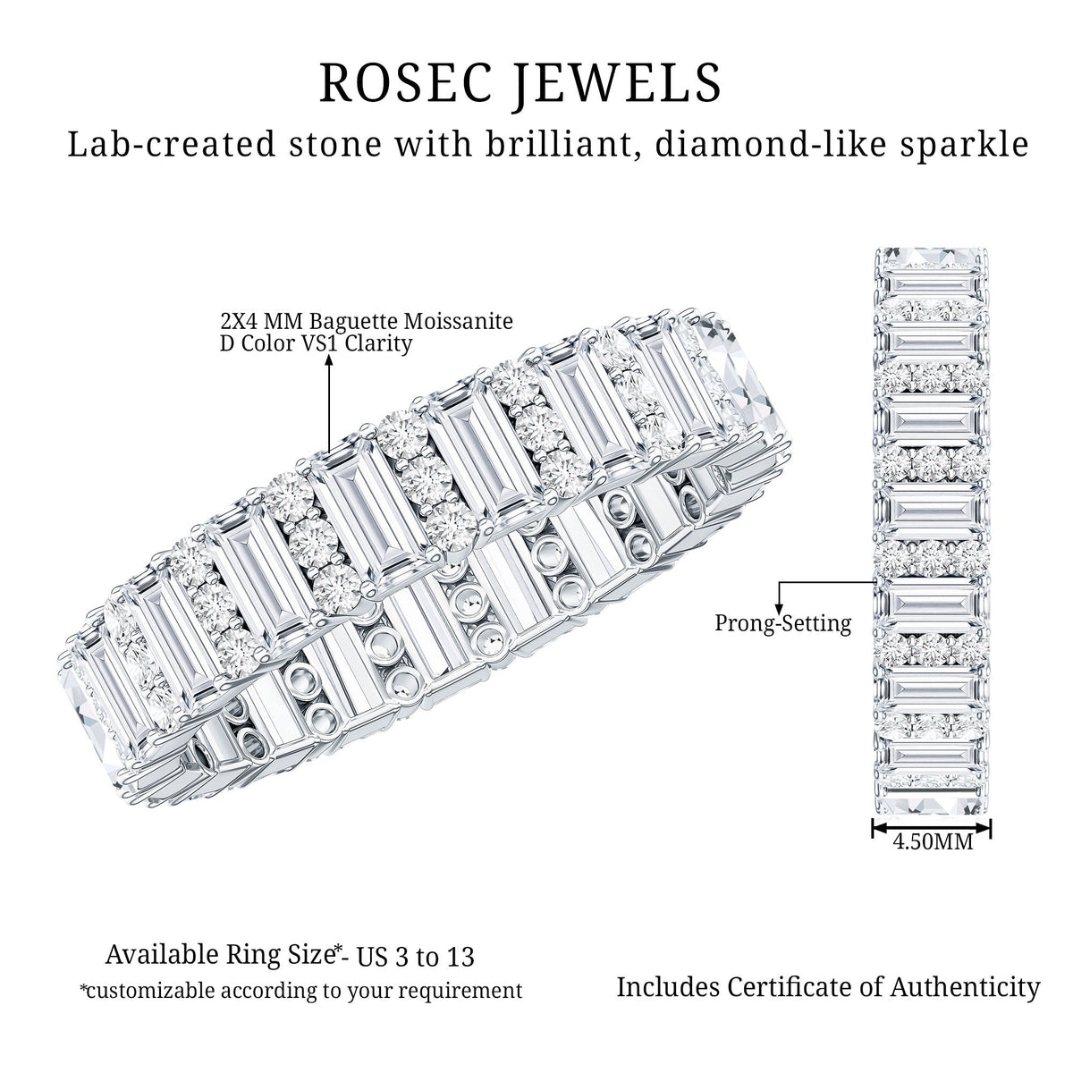 Anillo de aniversario de boda de moissanita certificada para mujer