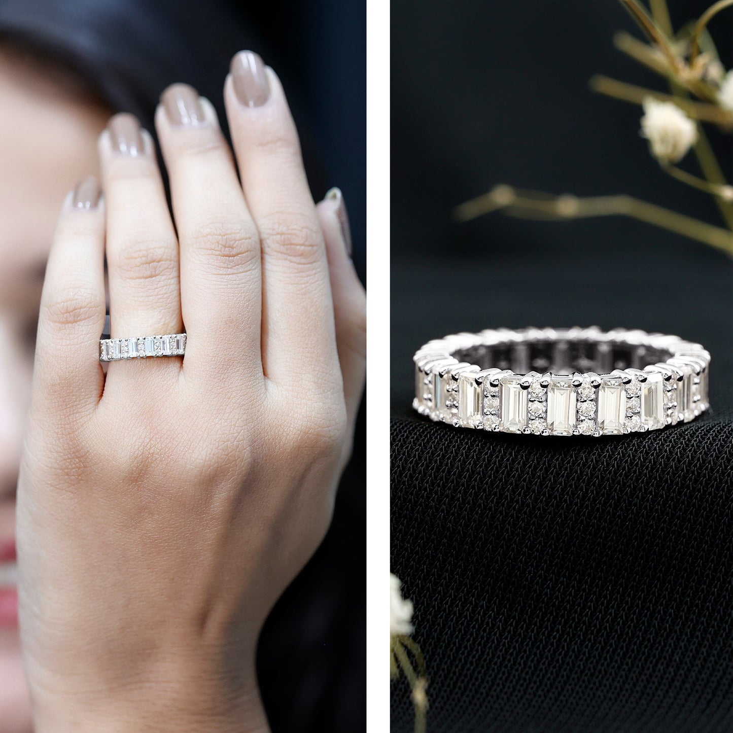 Anillo de aniversario de boda de moissanita certificada para mujer