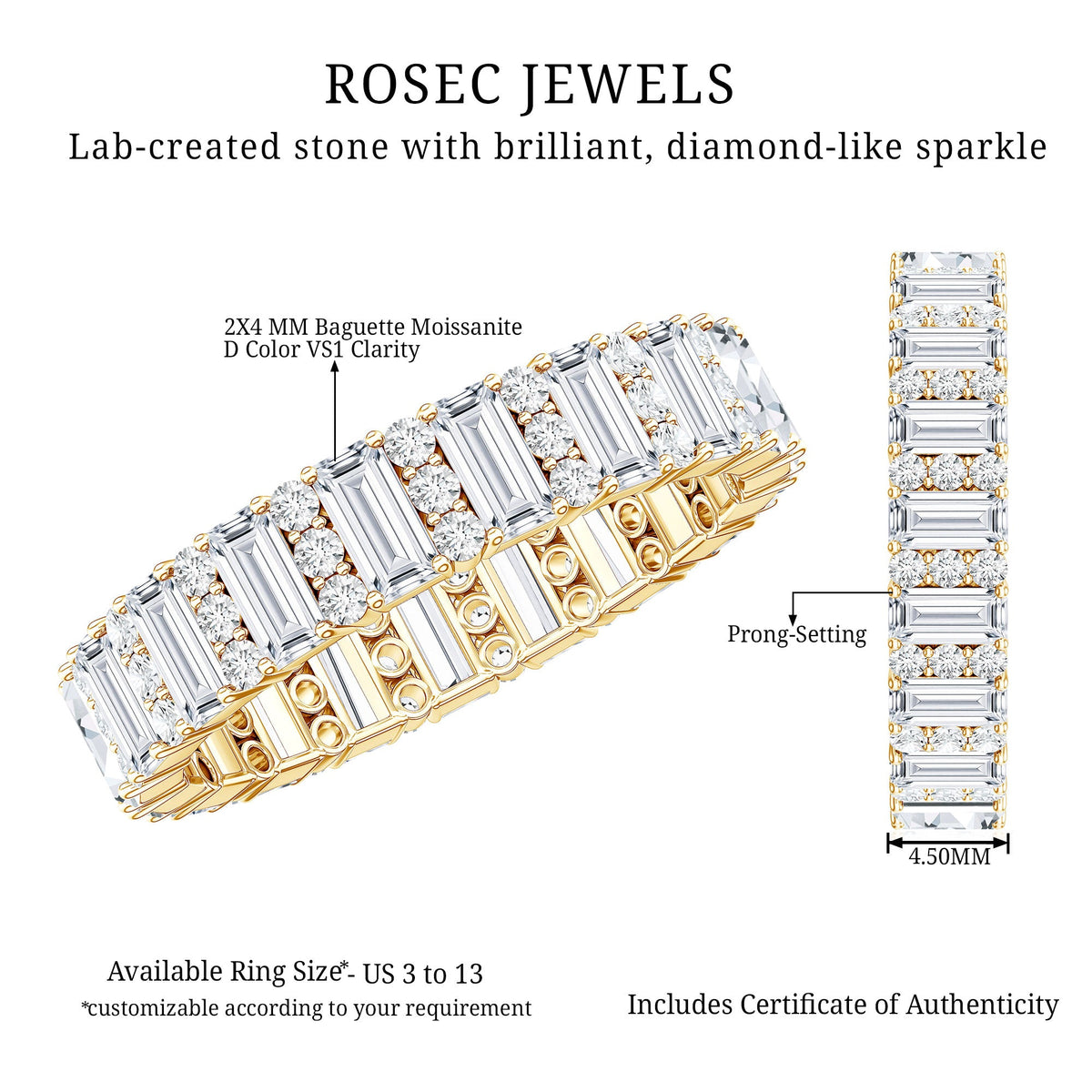 Anillo de aniversario de boda de moissanita certificada para mujer