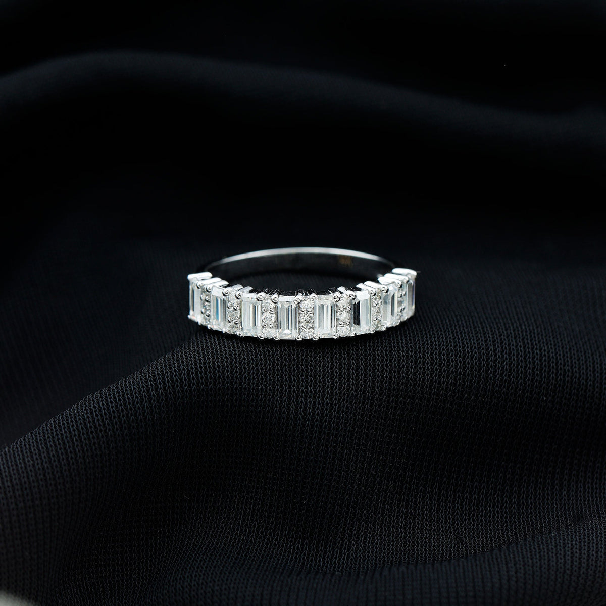 Certified Baguette Moissanite Half Eternity Band Ring for Women