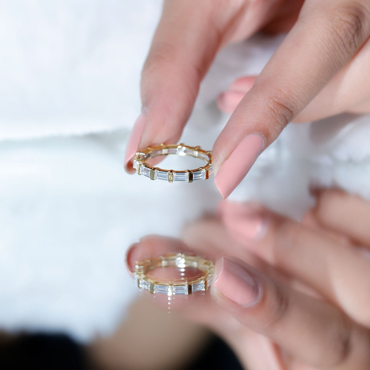 Certified Baguette Cut Moissanite East West Eternity Ring
