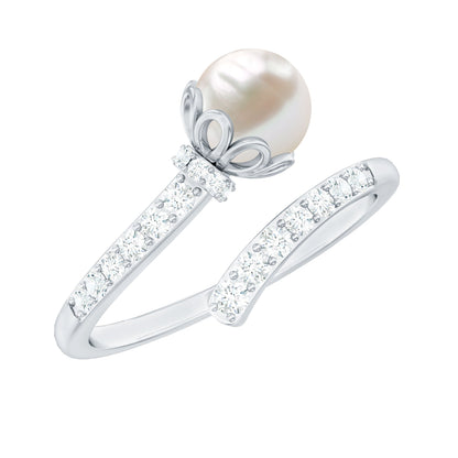 Natural 2 Carat Freshwater Pearl Wrap Ring with Diamond