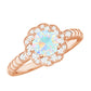 Anillo de compromiso de ópalo etíope con diseño floral de aspecto vintage con diamante