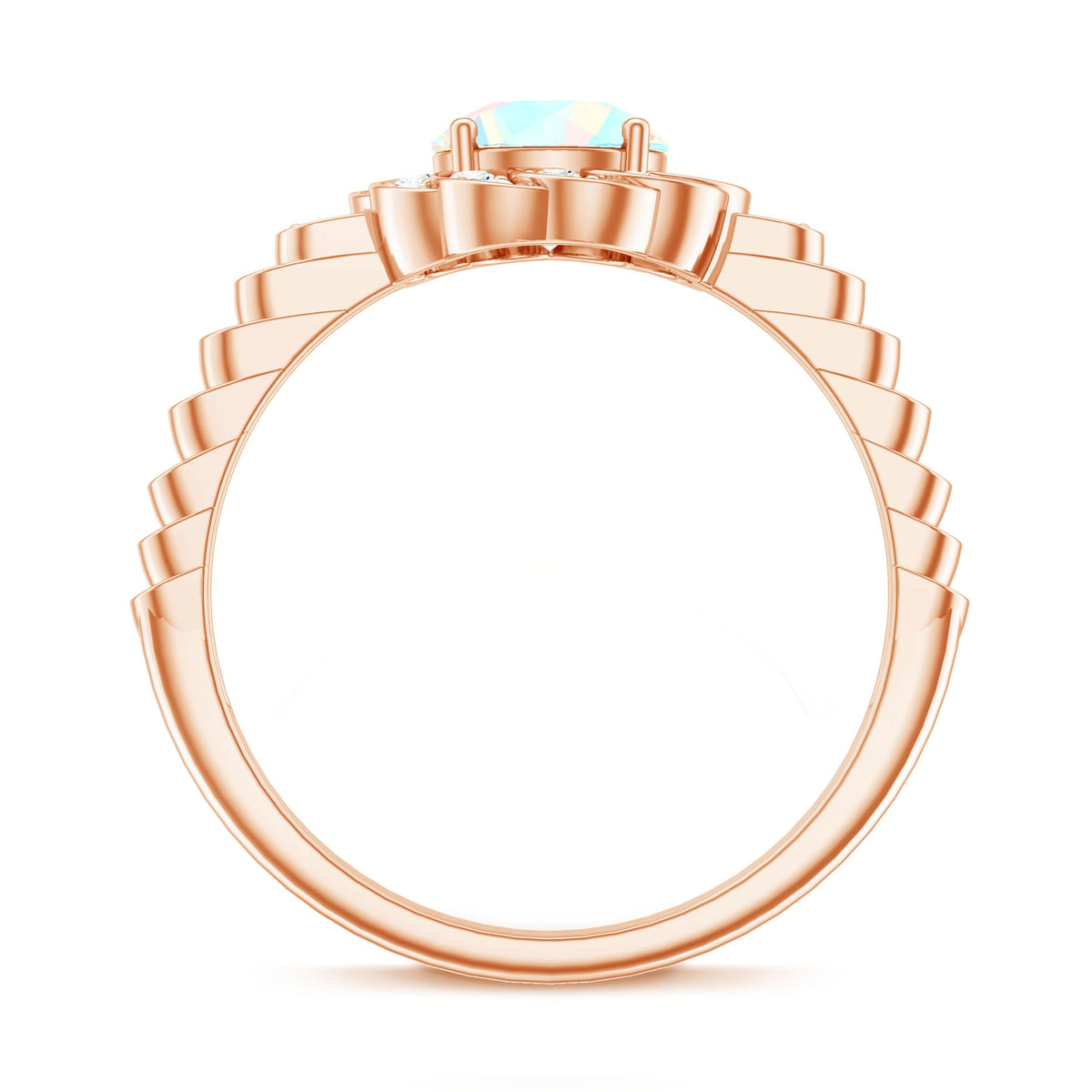 Anillo de compromiso de ópalo etíope con diseño floral de aspecto vintage con diamante