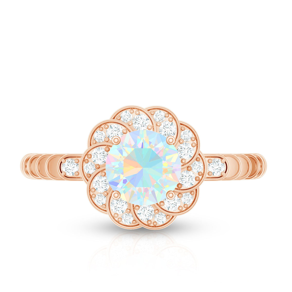 Anillo de compromiso de ópalo etíope con diseño floral de aspecto vintage con diamante
