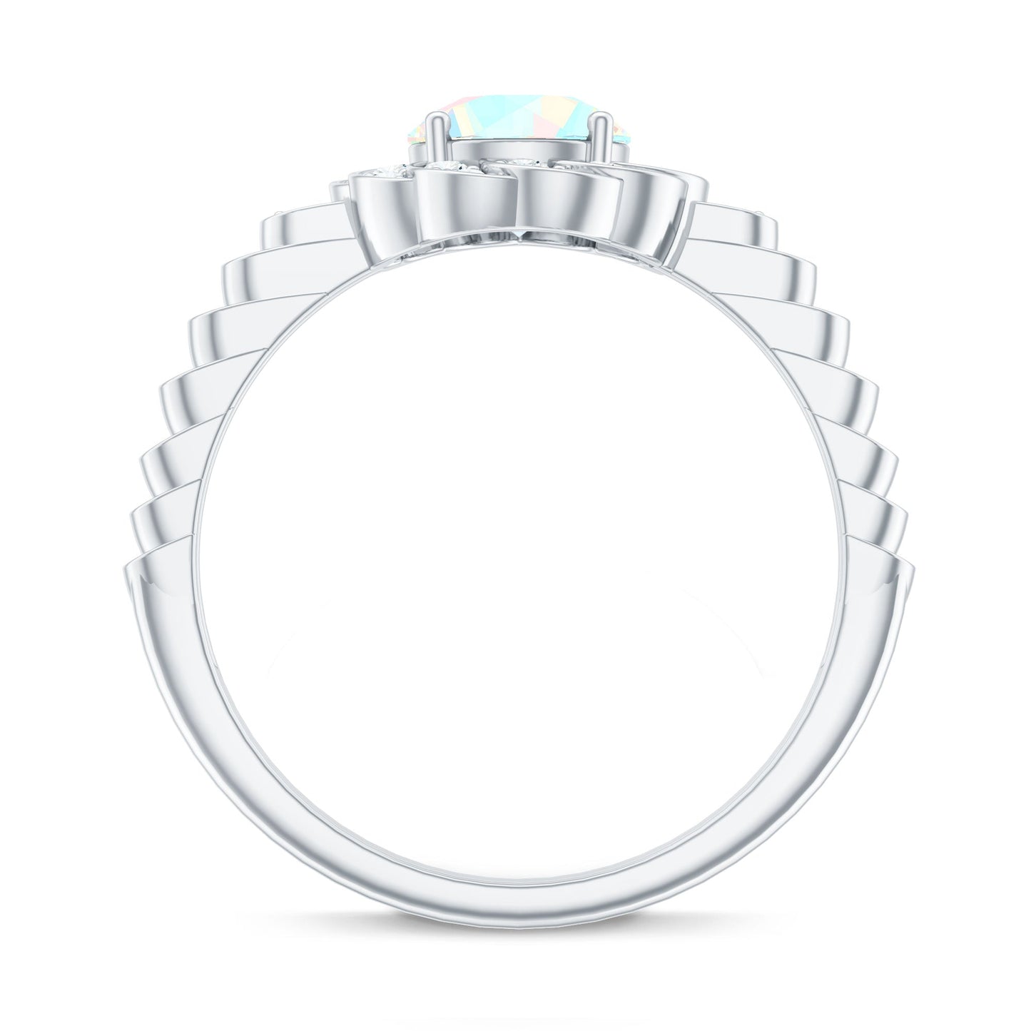 Anillo de compromiso de ópalo etíope con diseño floral de aspecto vintage con diamante