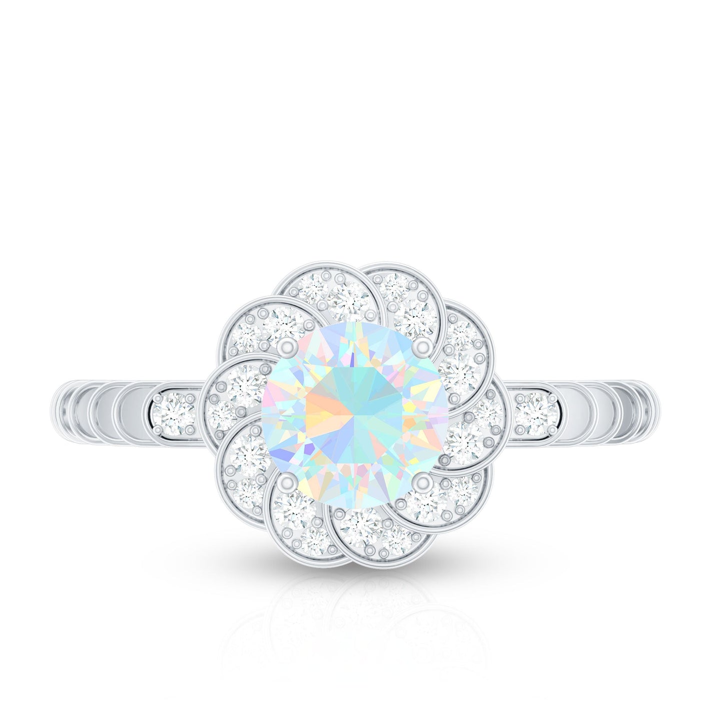 Anillo de compromiso de ópalo etíope con diseño floral de aspecto vintage con diamante