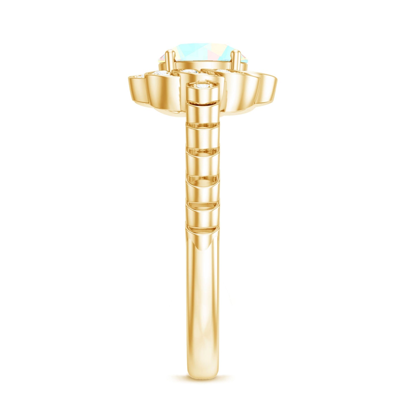 Anillo de compromiso de ópalo etíope con diseño floral de aspecto vintage con diamante