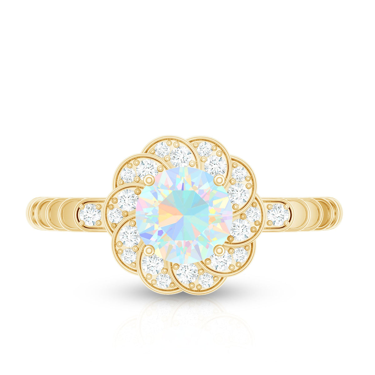 Anillo de compromiso de ópalo etíope con diseño floral de aspecto vintage con diamante