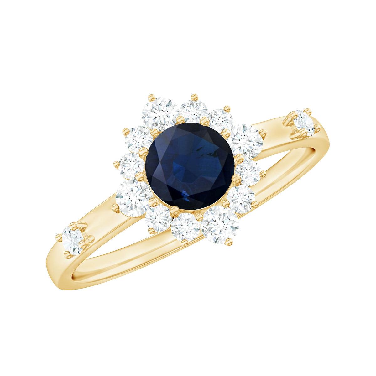 Anillo de compromiso de zafiro azul natural de 0,9 quilates con halo de diamantes