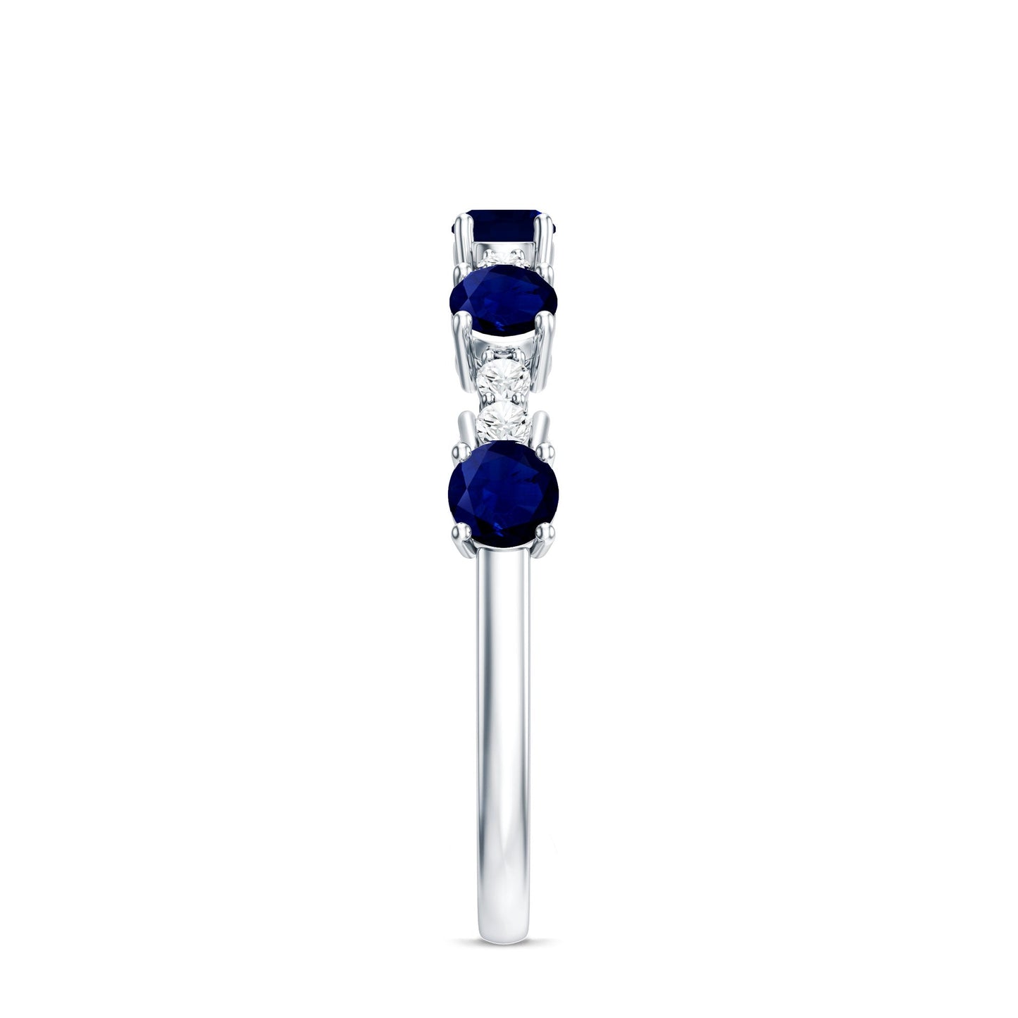 Anillo de media eternidad de zafiro azul redondo y diamantes