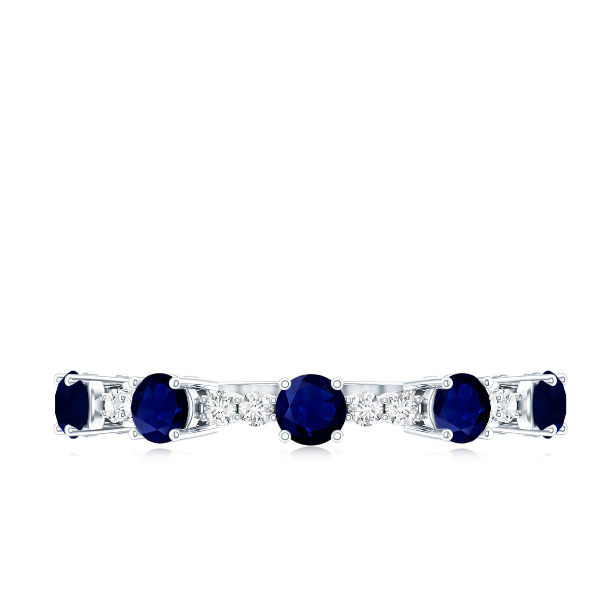Anillo de media eternidad de zafiro azul redondo y diamantes