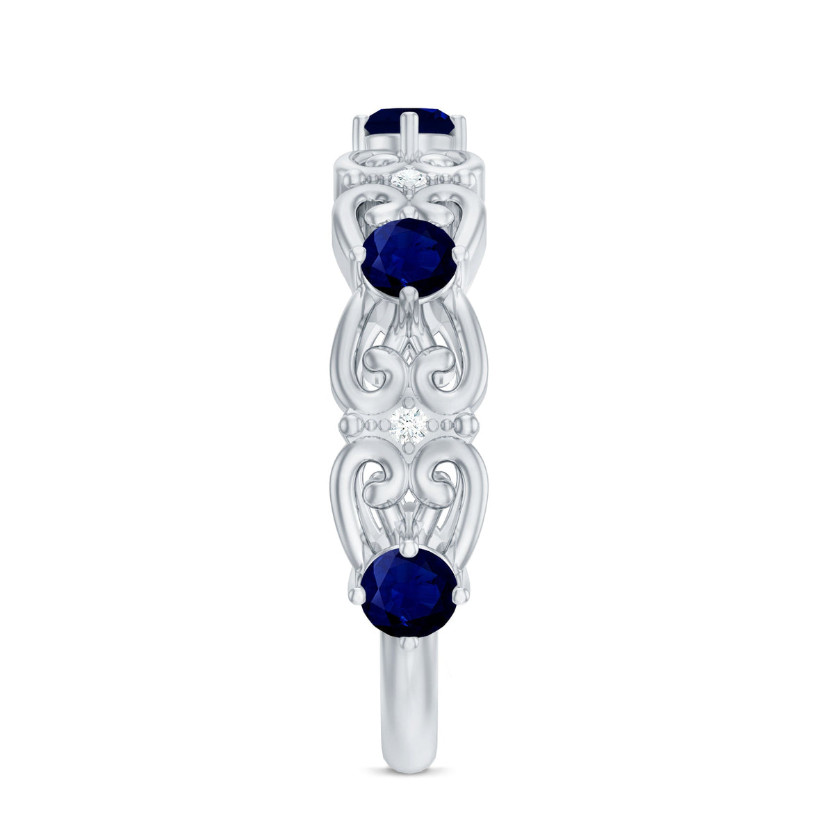 Blue Sapphire and Diamond Vintage Half Eternity Wedding Band
