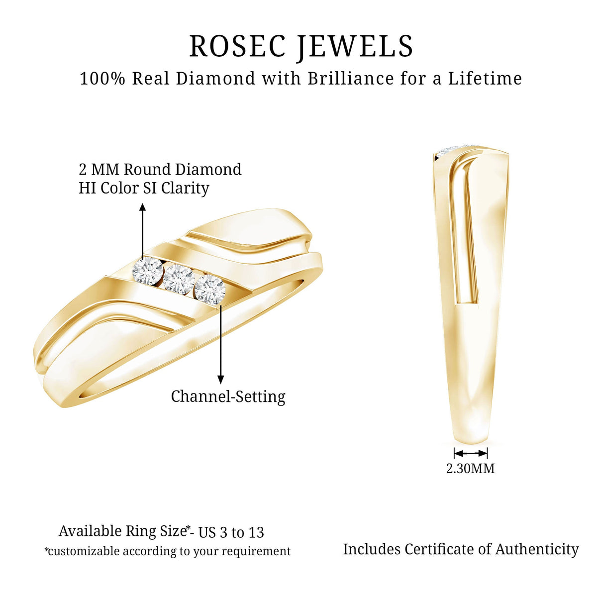 Certified Diamond Three Stone Band Ring for Men