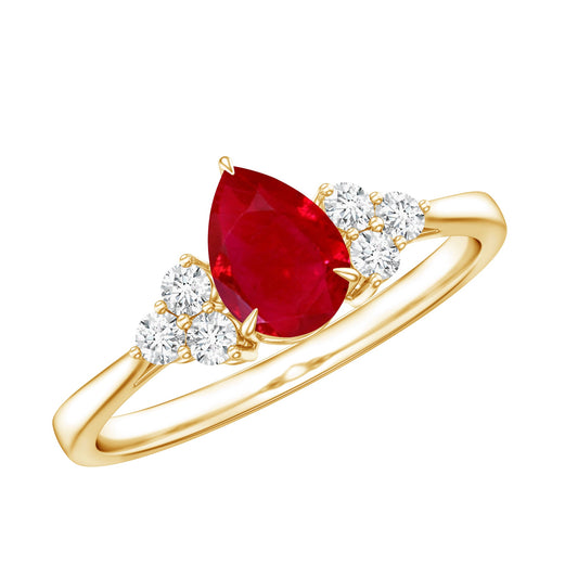 Anillo de compromiso de rubí natural de 0,8 quilates con forma de pera y diamante