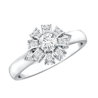 Certified Real Diamond Flower Engagement Ring for Women