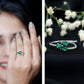 Pear Shaped Emerald and Diamond 3 Stone Statement Ring