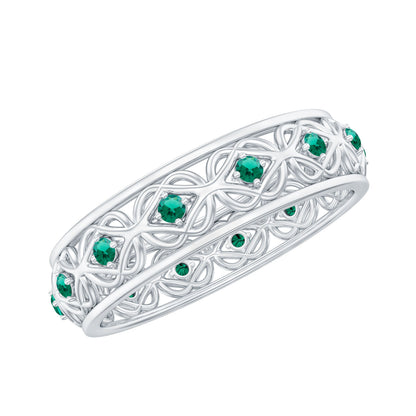 Vintage Looking Lab Grown Emerald Wedding Band for Women