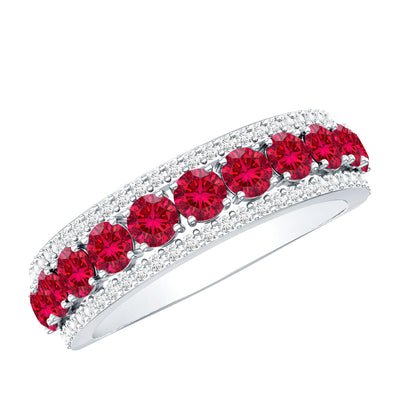 Lab Created Ruby and Diamond Wedding Anniversary Band with Certificate