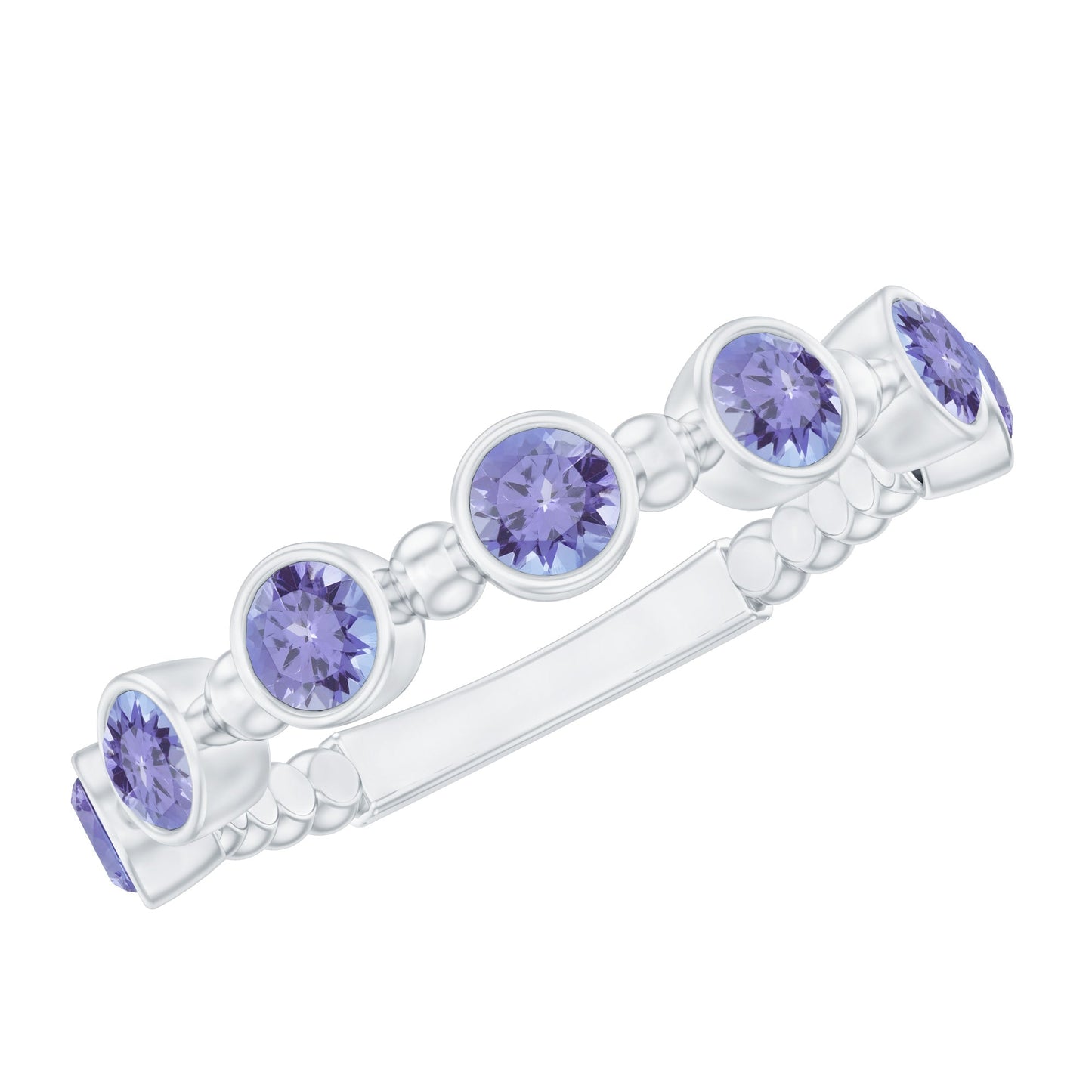 Anillo de media eternidad de tanzanita natural con engaste biselado
