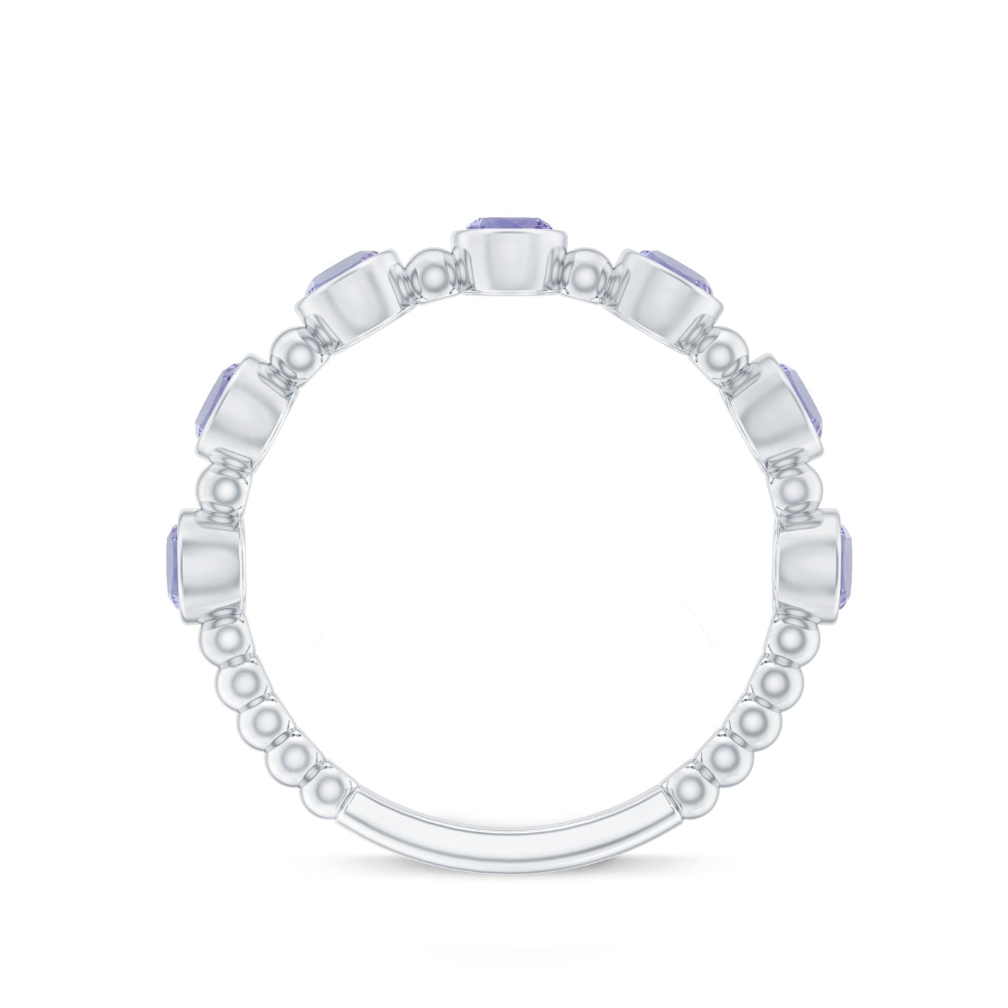 Anillo de media eternidad de tanzanita natural con engaste biselado