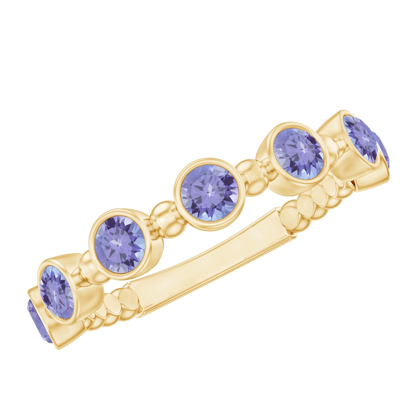 Anillo de media eternidad de tanzanita natural con engaste biselado