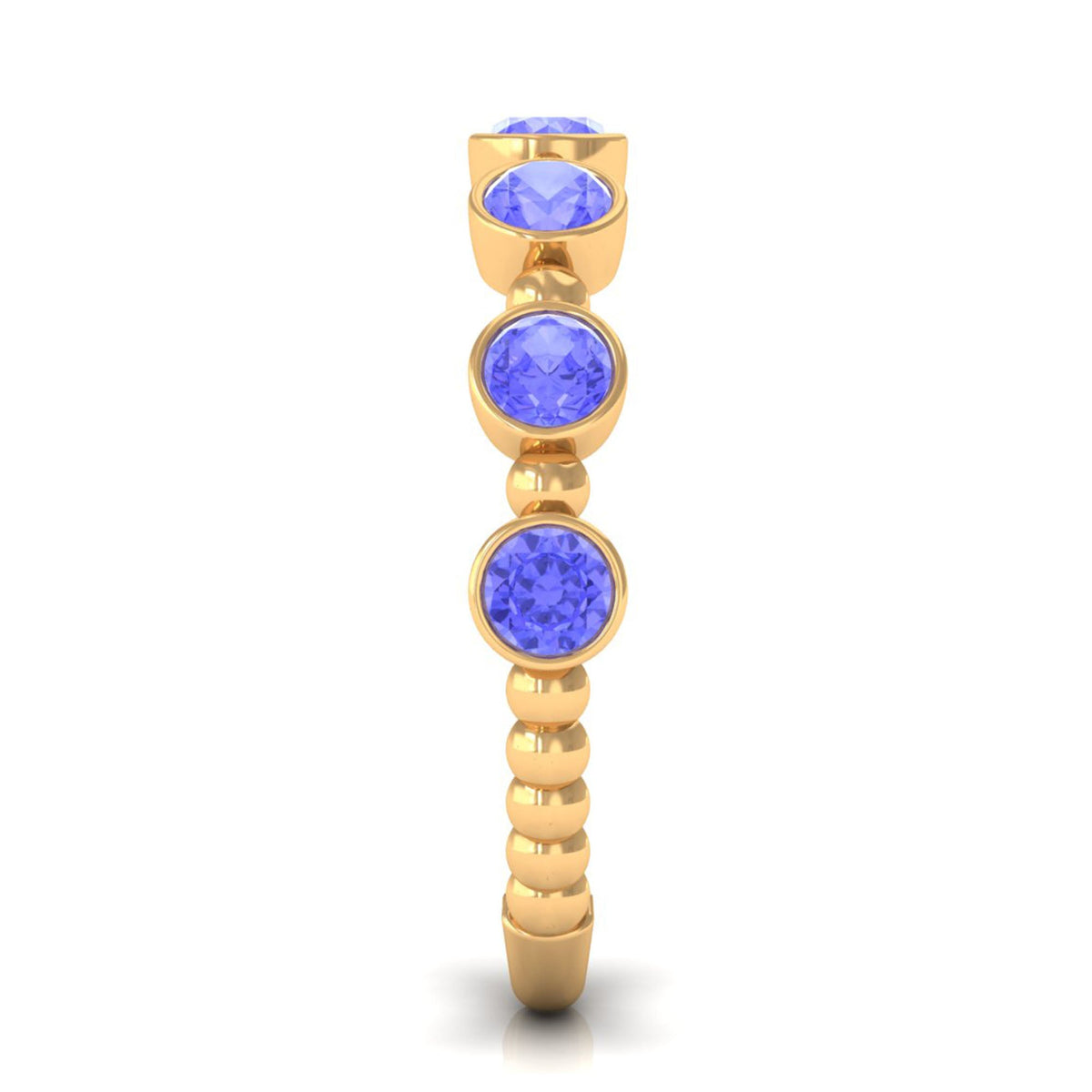 Anillo de media eternidad de tanzanita natural con engaste biselado