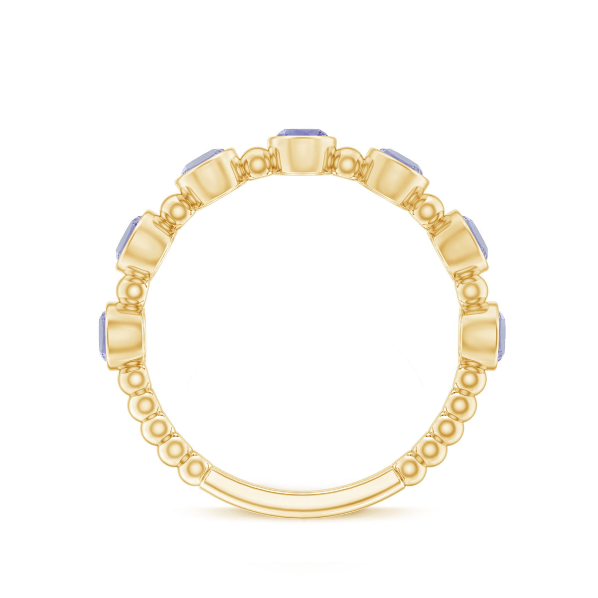 Anillo de media eternidad de tanzanita natural con engaste biselado