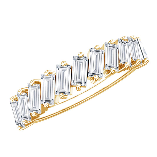 Anillo de media eternidad de moissanita con corte baguette certificado