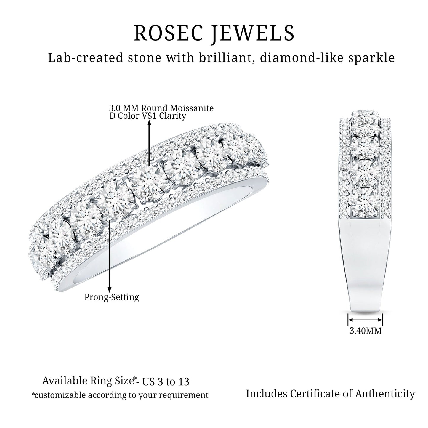 Certified Moissanite Wedding Anniversary Band Ring for Women