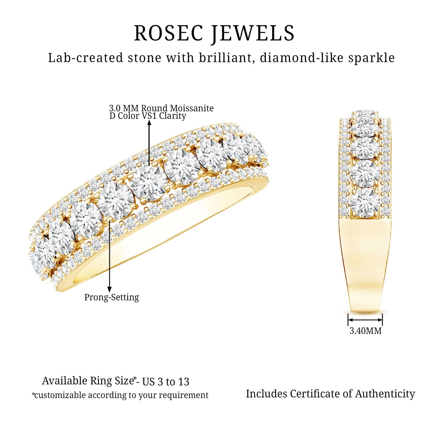 Certified Moissanite Wedding Anniversary Band Ring for Women