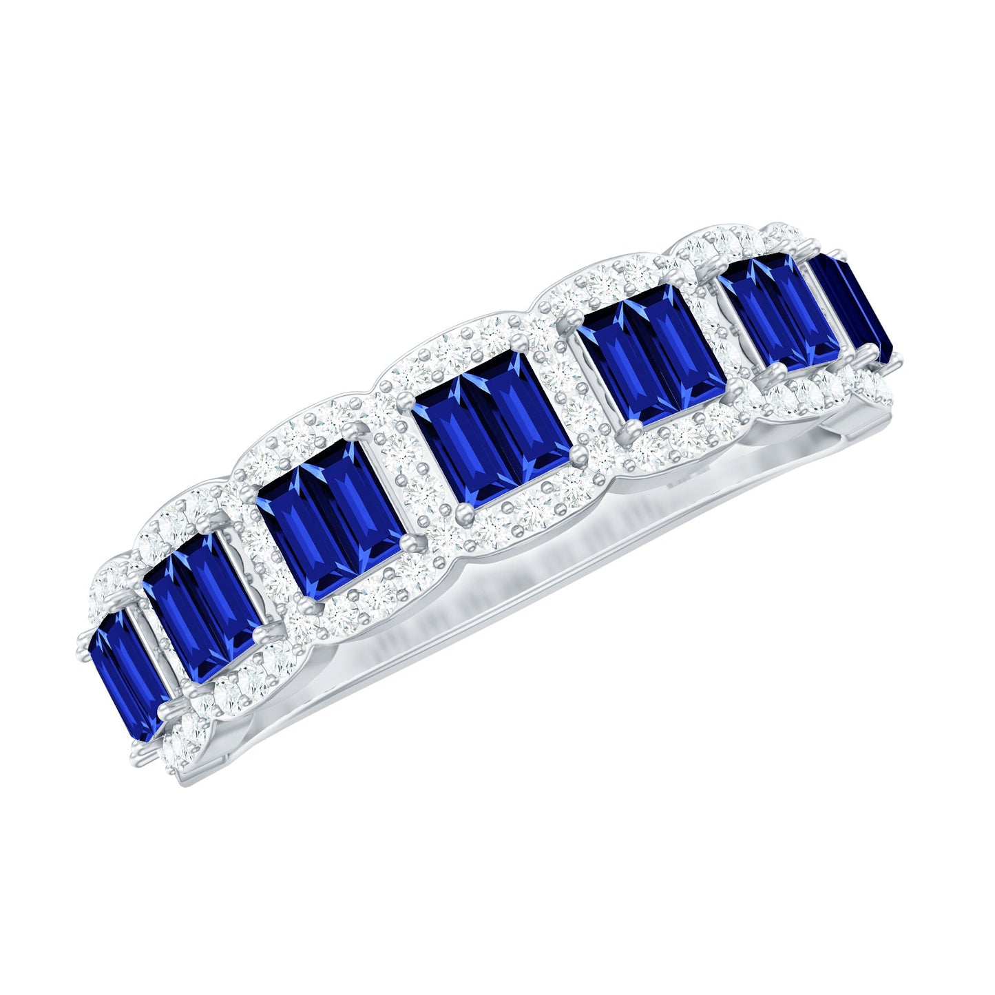 Anillo de eternidad de zafiro azul creado en laboratorio, certificado, con diamantes