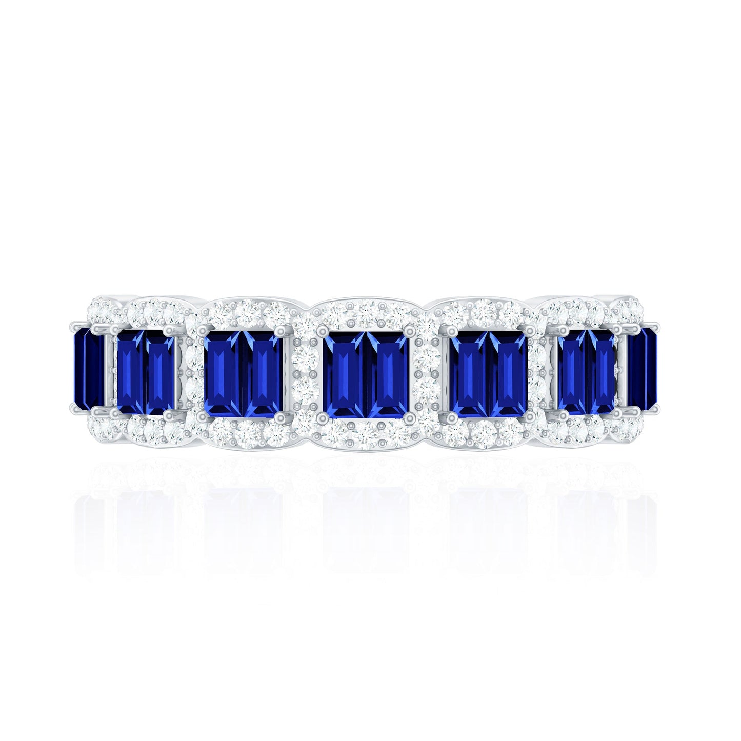 Anillo de eternidad de zafiro azul creado en laboratorio, certificado, con diamantes