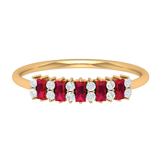Anillo de compromiso minimalista con racimo de rubíes y diamantes creados en laboratorio