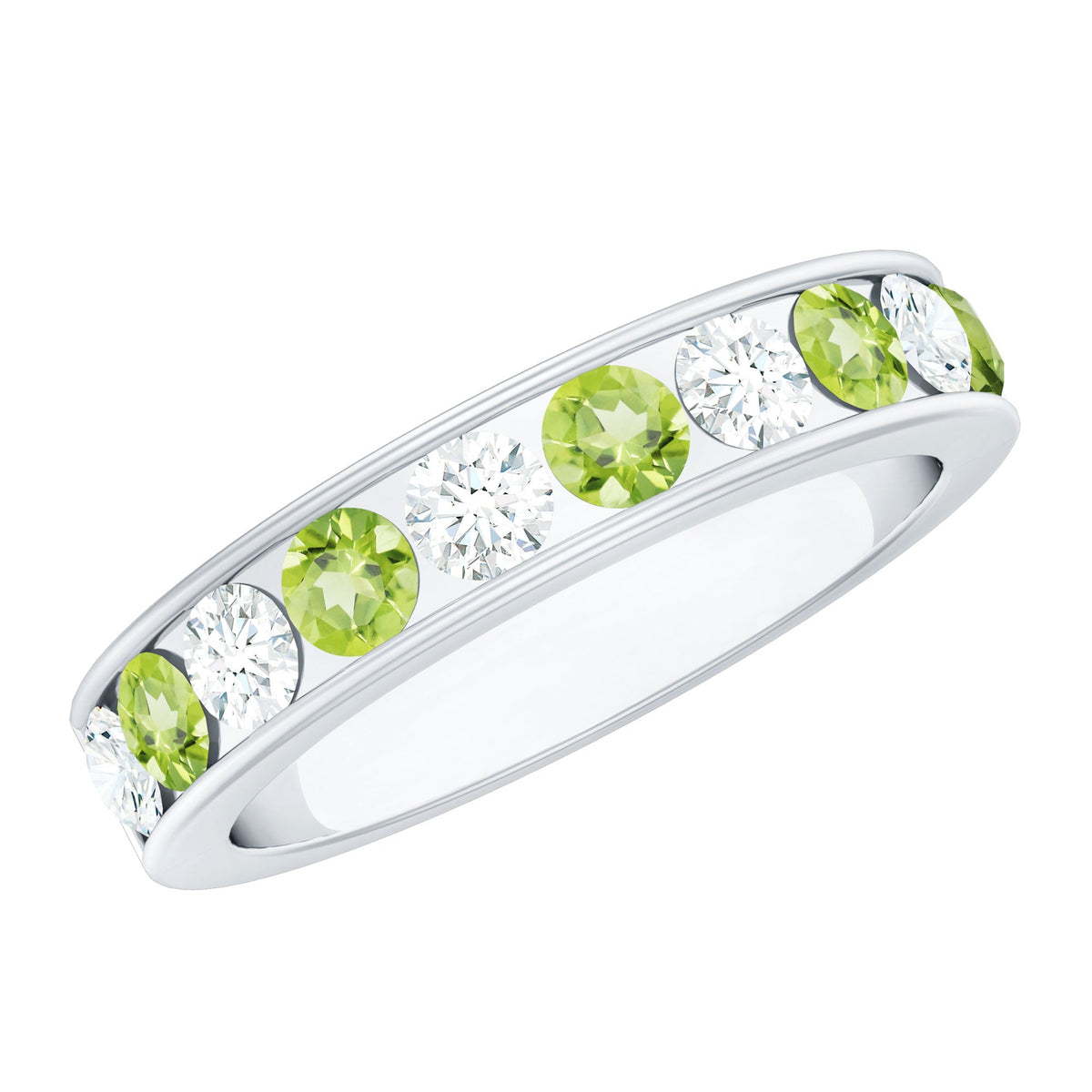 Channel Set Peridot and Diamond Half Eternity Ring for Women