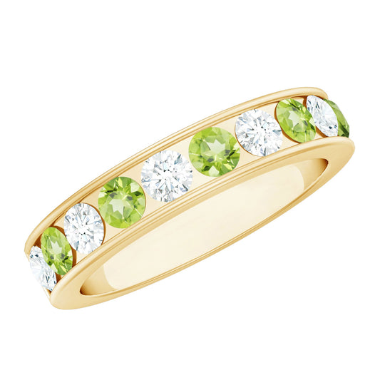 Anillo de media eternidad de peridoto y diamante con engaste de canal para mujer