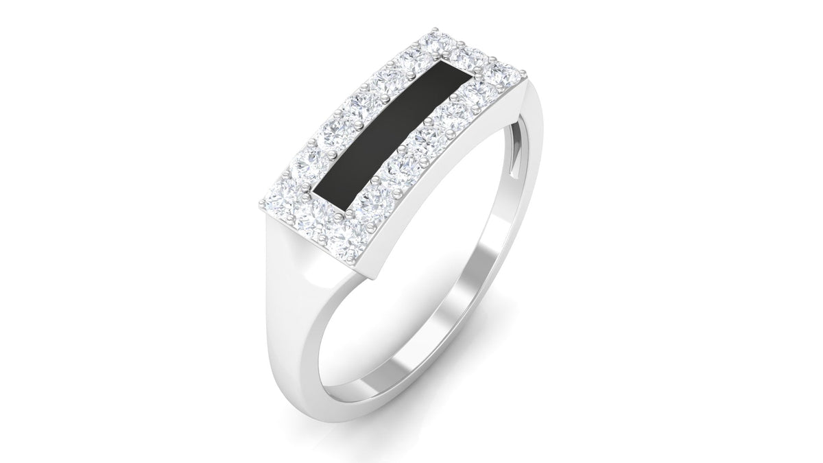 Anillo de banda de diamantes para hombre con esmalte negro