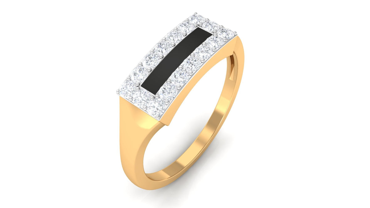 Anillo de banda de diamantes para hombre con esmalte negro