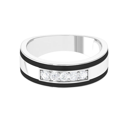 Certified Real Diamond Wedding Band with Black Enamel